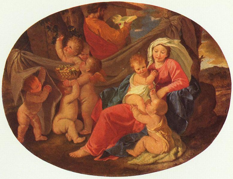 Nicolas Poussin Heilige Familie mit Engeln, Oval